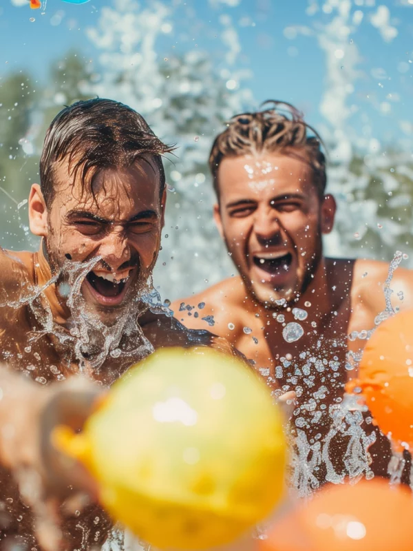 Personnes s'amusant avec des ballons d'eau.